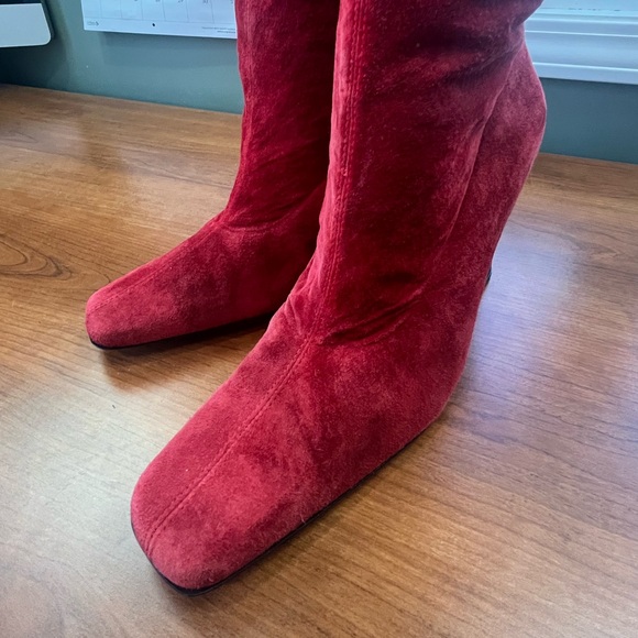 Red Suede Leather Thigh High Heeled Boots Size 9 - Picture 11 of 14